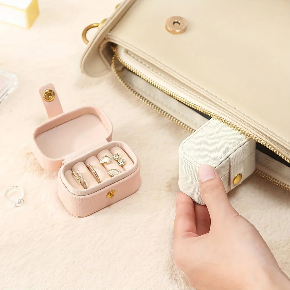 Chic Mini Faux Leather Jewelry Box for Rings & Earrings - Portable Organizer
